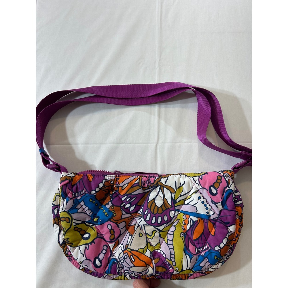 Vera Bradley Quilted Butterfly Wing Print Crossbody Bag Purple Pink Nylon Zip